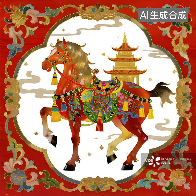 【AI数字艺术】鲜衣怒马多材质华美插画图片素材