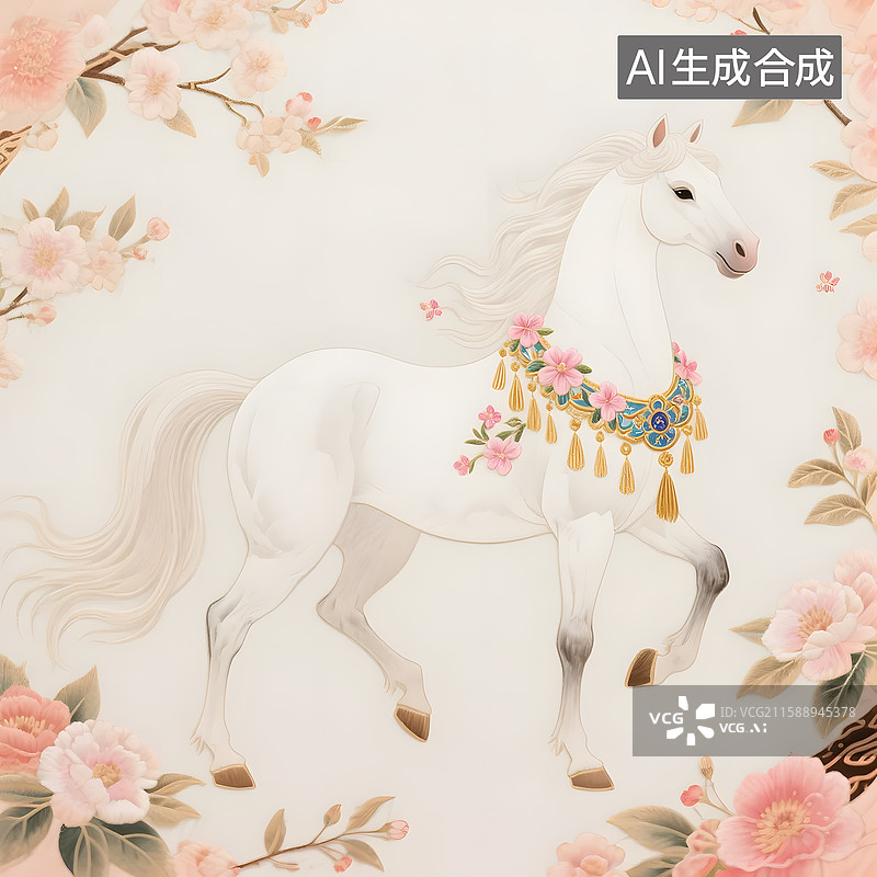 【AI数字艺术】马踏春风多材质典雅插画图片素材