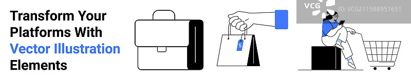 电子商务购物场景，带有购物袋和购物车图片素材