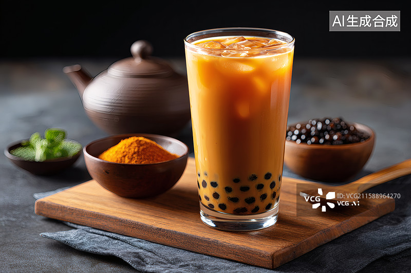 【AI数字艺术】桌上一杯珍珠奶茶图片素材