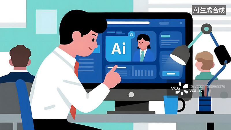 【AI数字艺术】扁平风ai辅助工作流职场商务插画图片素材