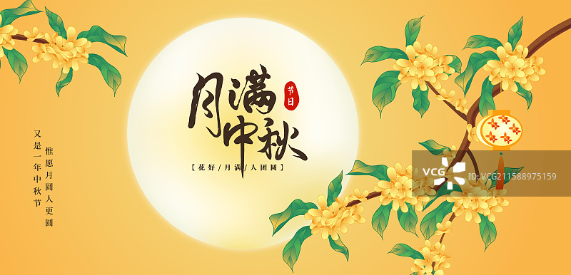 国潮风传统节日中秋节月亮花好月圆矢量插画海报图片素材