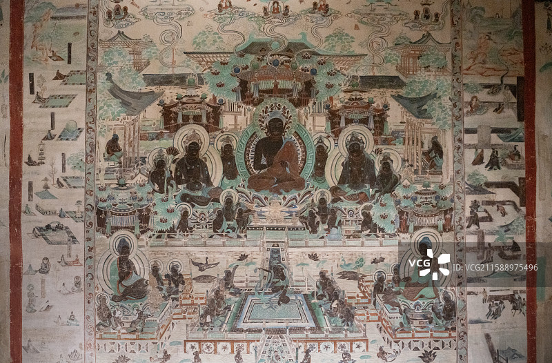 敦煌文化艺术大展 莫高窟第320窟 盛唐 神像 壁画图片素材