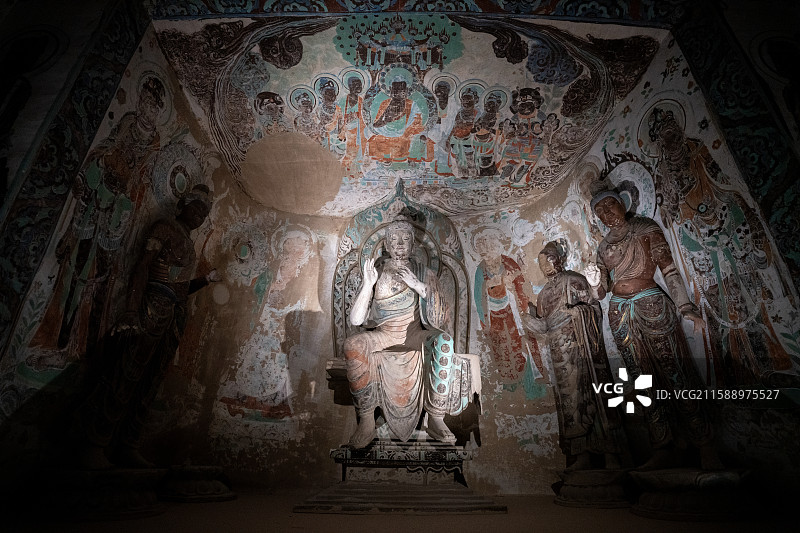 敦煌文化艺术大展 莫高窟第320窟 盛唐 神像 壁画图片素材