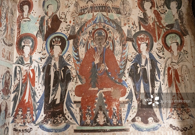 敦煌文化艺术大展 莫高窟第320窟 盛唐 神像 壁画图片素材