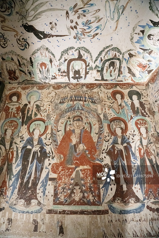 敦煌文化艺术大展 莫高窟第320窟 盛唐 神像 壁画图片素材