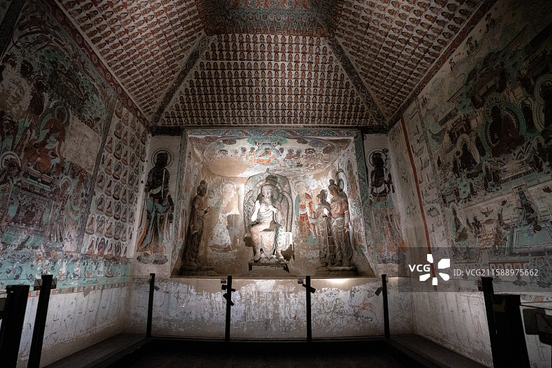 敦煌文化艺术大展 莫高窟第320窟 盛唐 神像 壁画图片素材