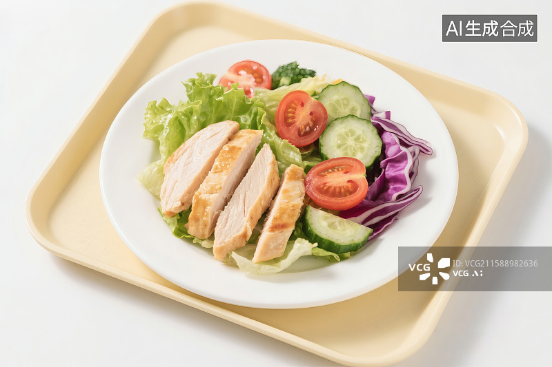 【AI数字艺术】一份减脂轻食餐，鸡胸肉搭配各类蔬菜图片素材