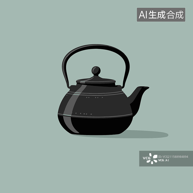 【AI数字艺术】黑色的铁壶插画图片素材