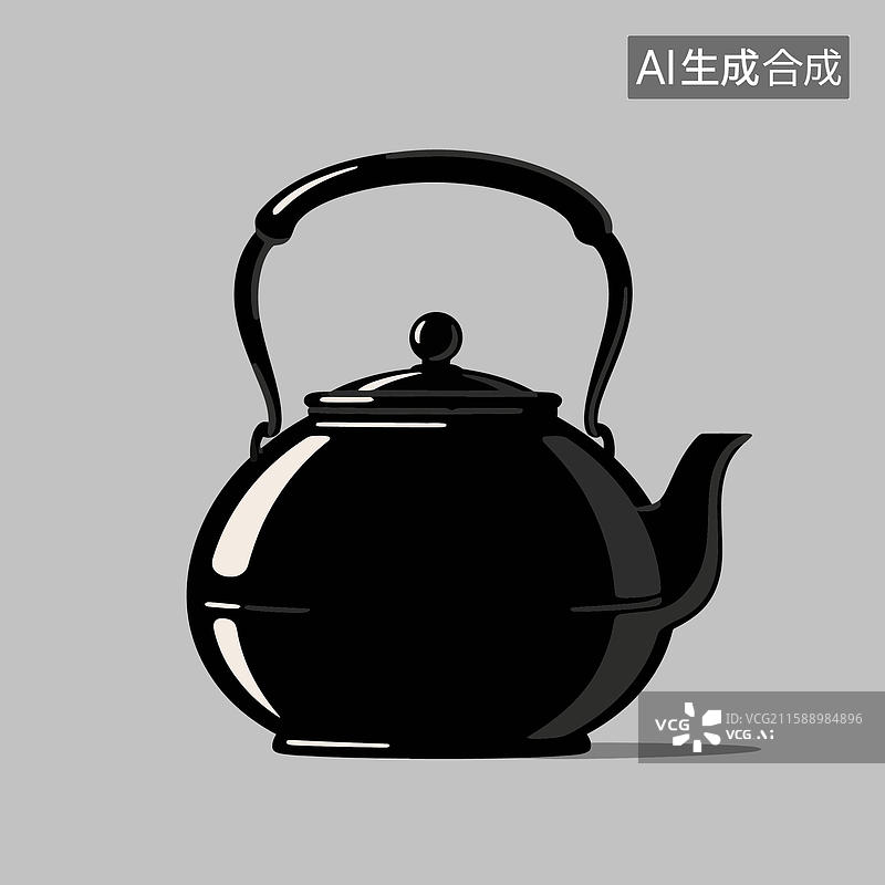 【AI数字艺术】黑色的铁壶插画图片素材