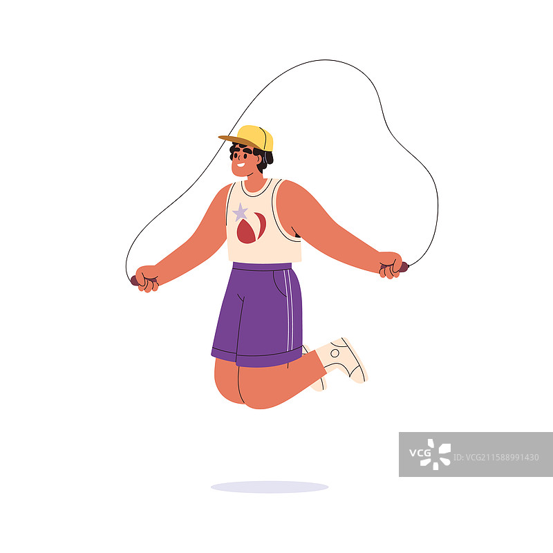 男孩在跳绳，年轻男性在运动中图片素材