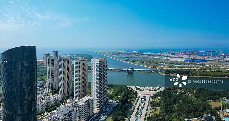 营口市 鲅鱼圈区 辽东湾 月亮湖 港口 航拍图片素材