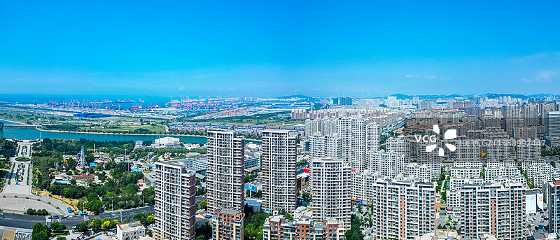 营口市 鲅鱼圈区 辽东湾 月亮湖 港口 航拍图片素材