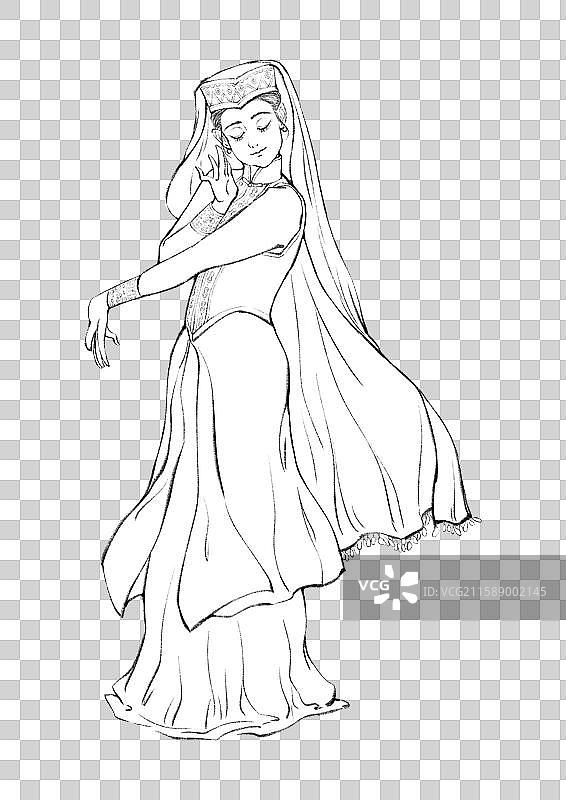 56民族，回族，女，素描线稿图片素材