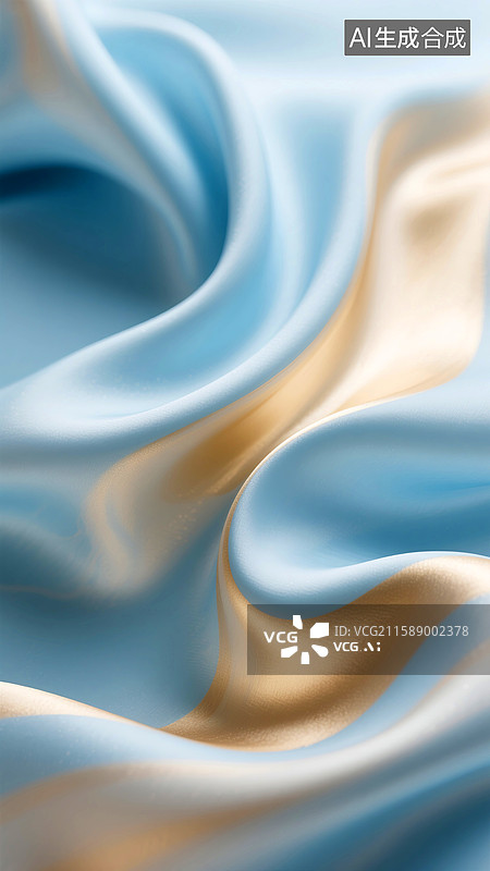 【AI数字艺术】蓝色与香槟色交织的丝绸质感背景图片素材