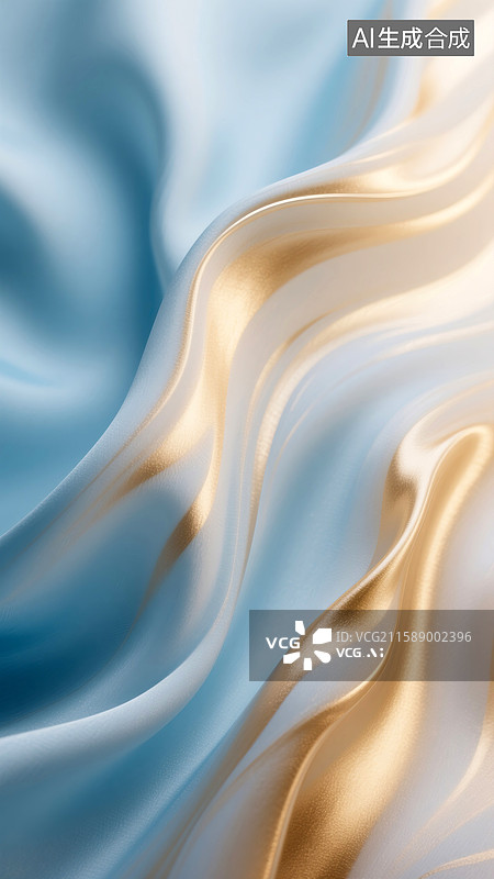【AI数字艺术】蓝色与香槟色交织的丝绸质感背景图片素材