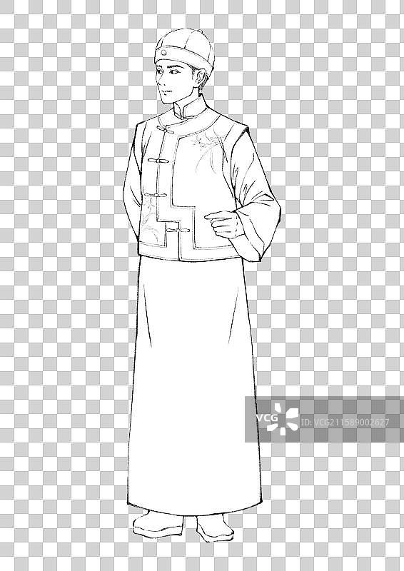 56民族，满族，男，素描线稿图片素材