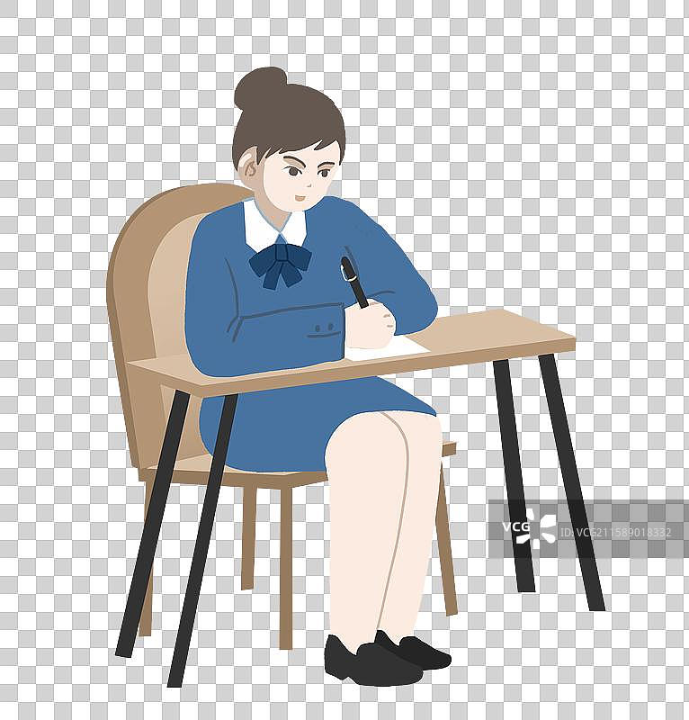 手绘扁平风办公坐姿女生插画元素图片素材
