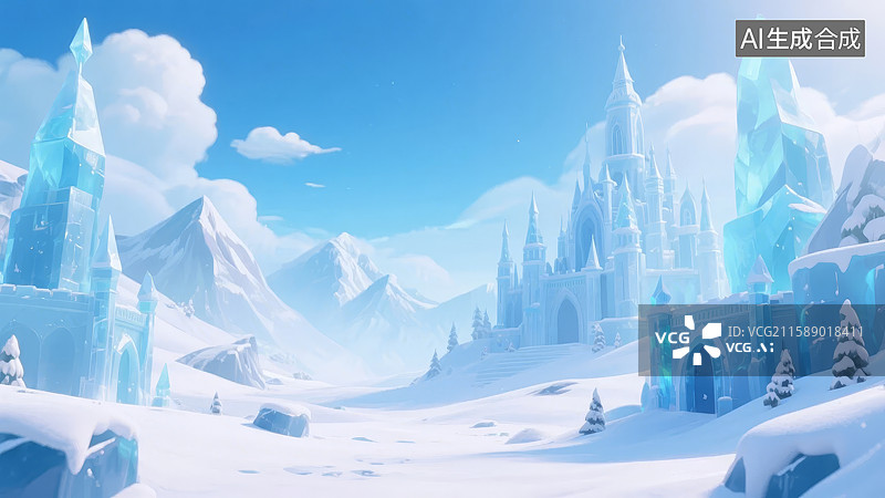 【AI数字艺术】冰雪覆盖的奇幻城堡图片素材