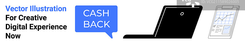 带有笔记本电脑的现金返还通知气泡图片素材