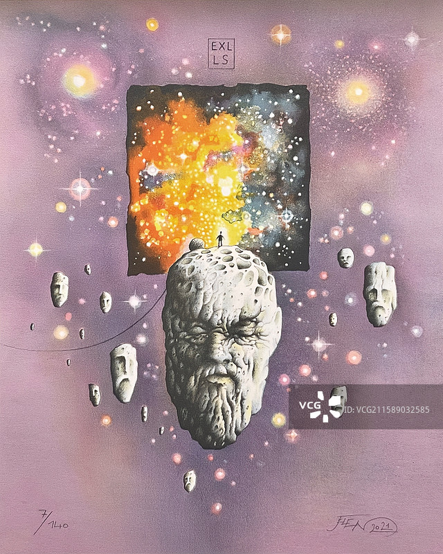 中华艺术宫展览的捷克艺术家Oldrich Jelen的《旅行》系列·石版画藏书票图片素材