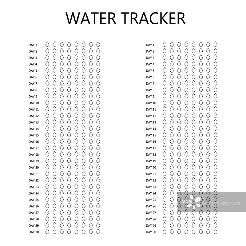 水分追踪器和习惯追踪器月度模板图片素材