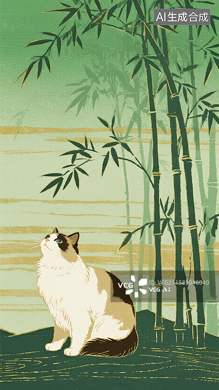 【AI数字艺术】竹林中的猫图片素材