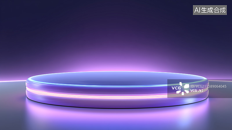 【AI数字艺术】3D炫光紫色圆形展台场景图片素材