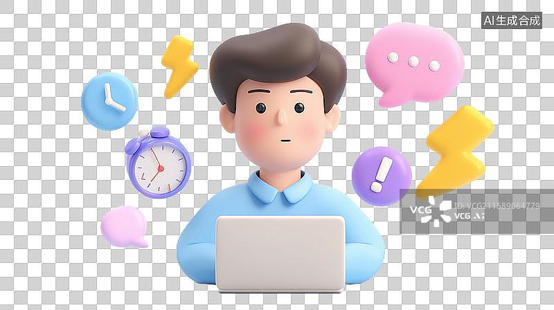 【AI数字艺术】3D卡通人物忙碌工作场景图片素材