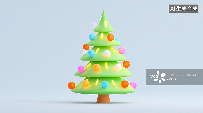 【AI数字艺术】3D彩色装饰发光圣诞树图片素材