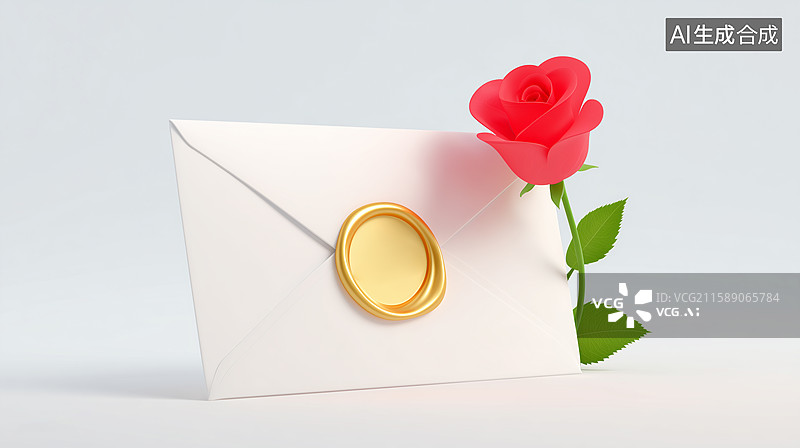 【AI数字艺术】3D信封与玫瑰图片素材