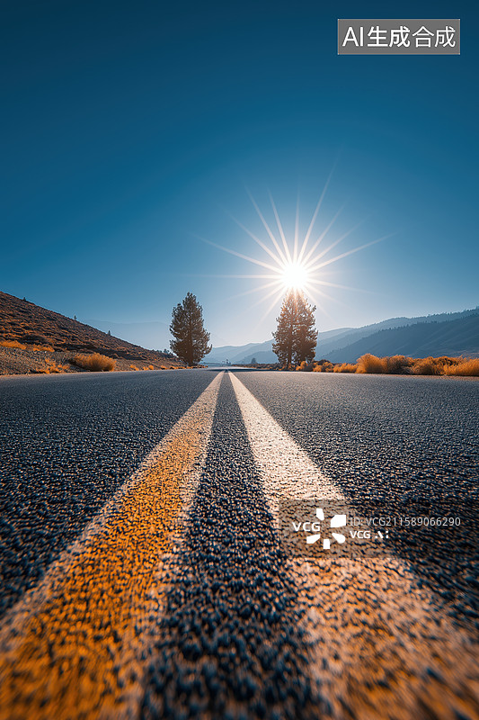 【AI数字艺术】阳光下的公路与树木图片素材