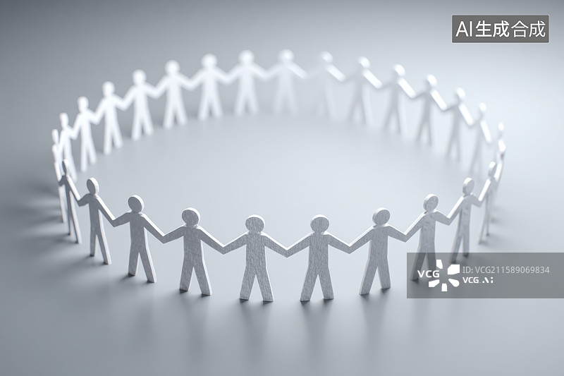 【AI数字艺术】一群牵手围成圈的纸人图片素材