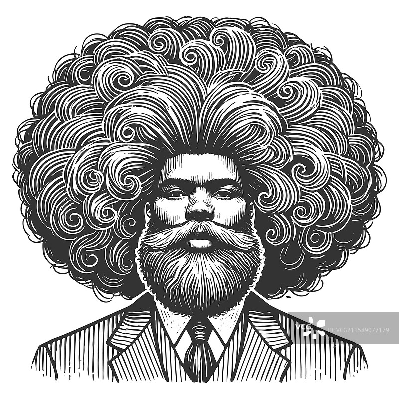 拥有巨大卷曲非洲发型的男人雕刻画图片素材
