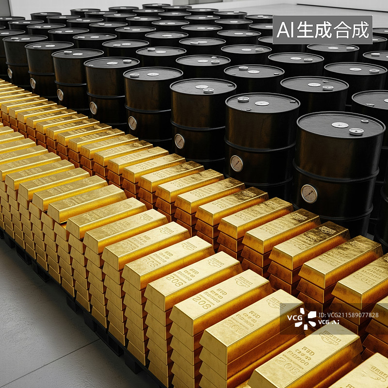 【AI数字艺术】黄金与石油，金砖与原油概念图片素材