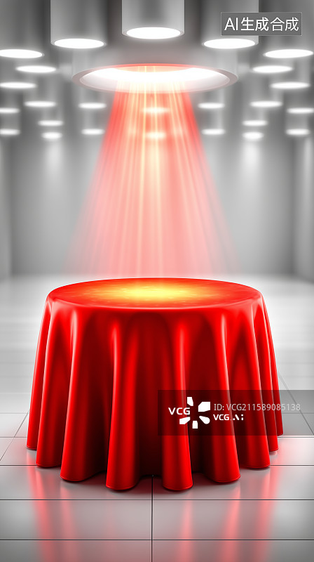 【AI数字艺术】红色布幔覆盖的圆形展示台图片素材