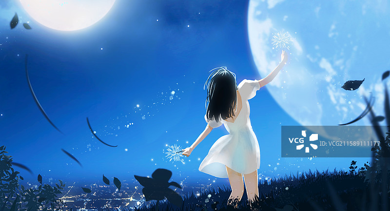 夜空下的仙女棒图片素材