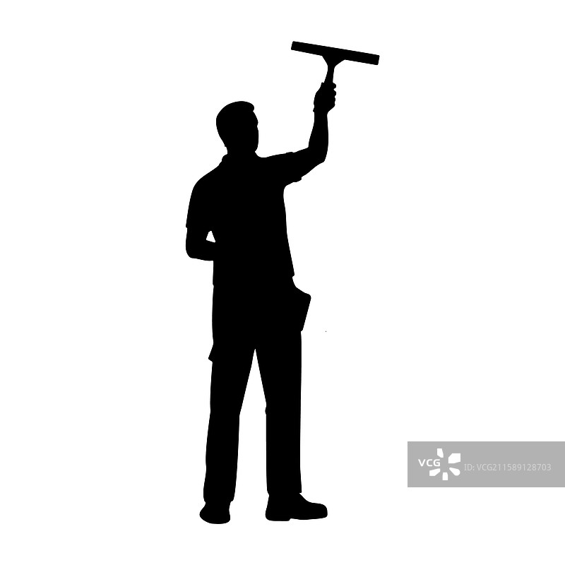 窗户清洁工的剪影正在清洁窗户图片素材