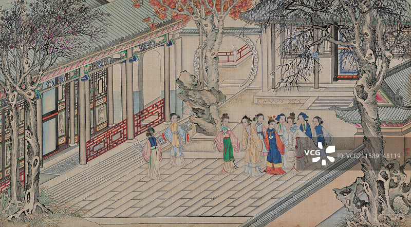 古典名著红楼梦插图，王夫人闻报接远亲图片素材