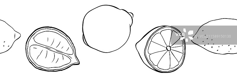 整齐的柠檬全果与切片无缝水平边框图片素材