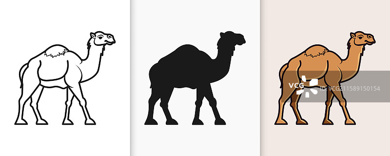 骆驼轮廓和剪影图标集图片素材