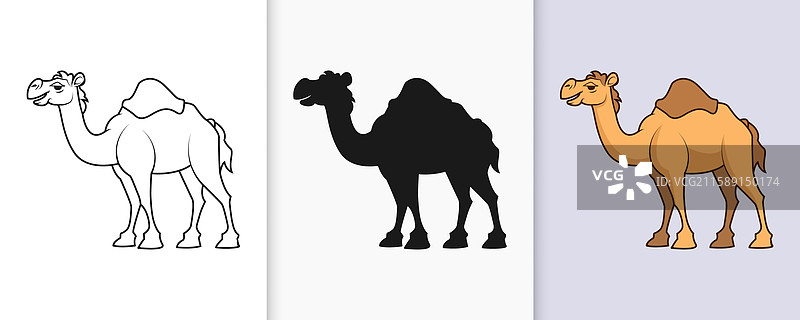 骆驼轮廓和剪影图标集图片素材