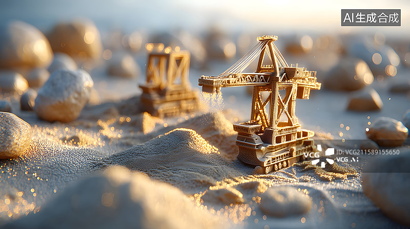 【AI数字艺术】沙滩上的微型起重机模型图片素材