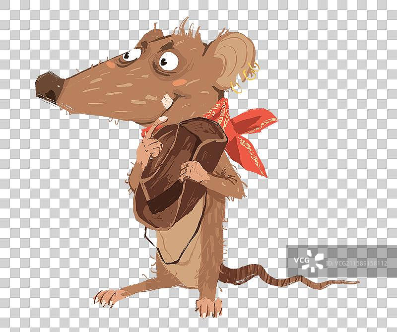 西部牛仔着装拿着帽子的老鼠卡通动物角色元素图片素材