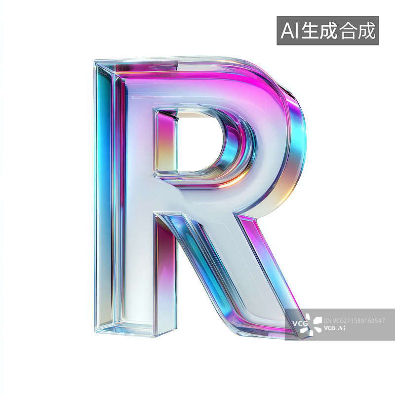 【AI数字艺术】彩色透明立体字母R图片素材
