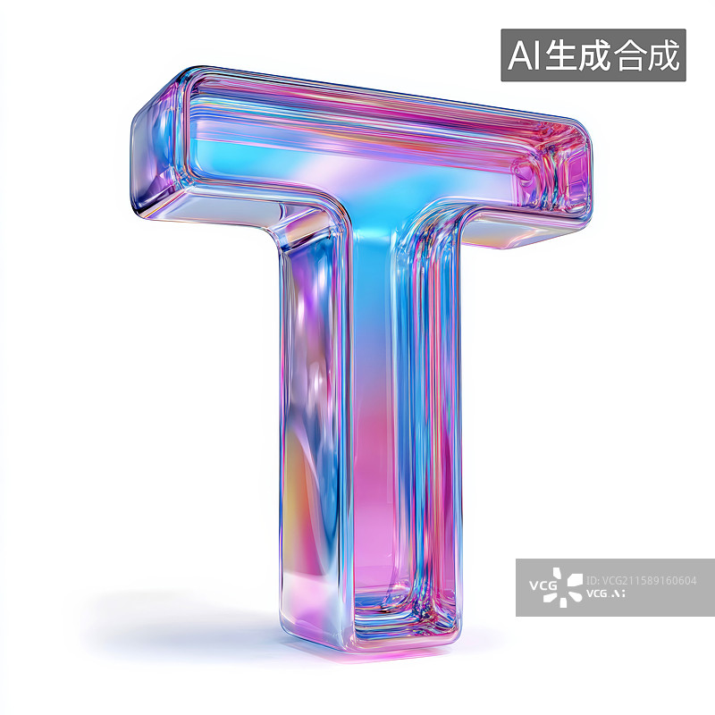 【AI数字艺术】彩色透明立体字母T图片素材