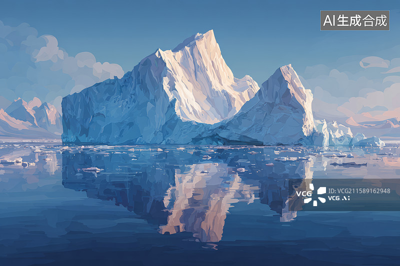 【AI数字艺术】清澈蓝天中的壮丽冰山图片素材