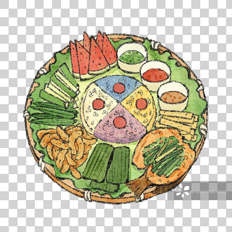 云南美食国风插画-手抓饭图片素材