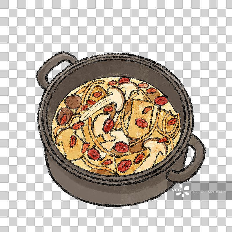 云南美食国风插画-野生菌火锅图片素材