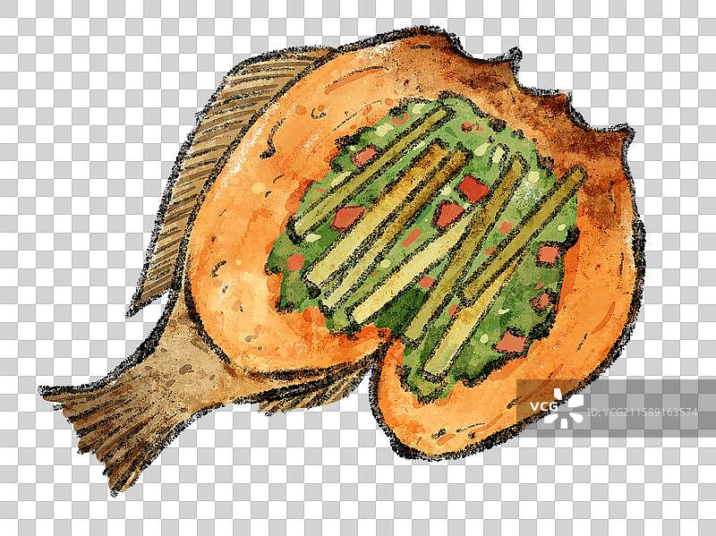 云南美食国风插画-香茅草烤鱼图片素材